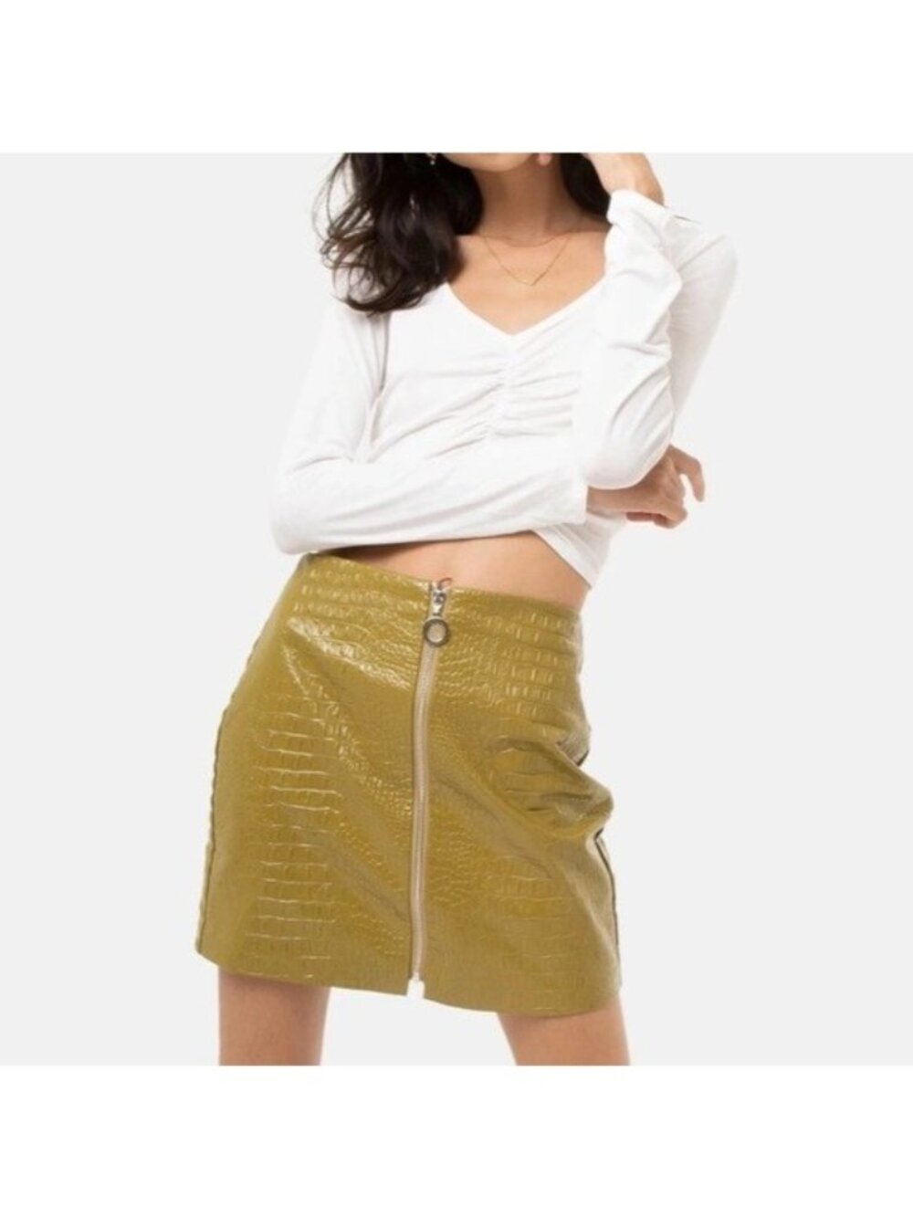 NWT ENDLESS ROSE Tally Green Alligator croc print mini skirt sz XS